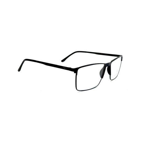 Men's Rectangular Matte Black Metal Eyeglasses Plastic Bridge Temple Tips Italy - Picture 4 of 9